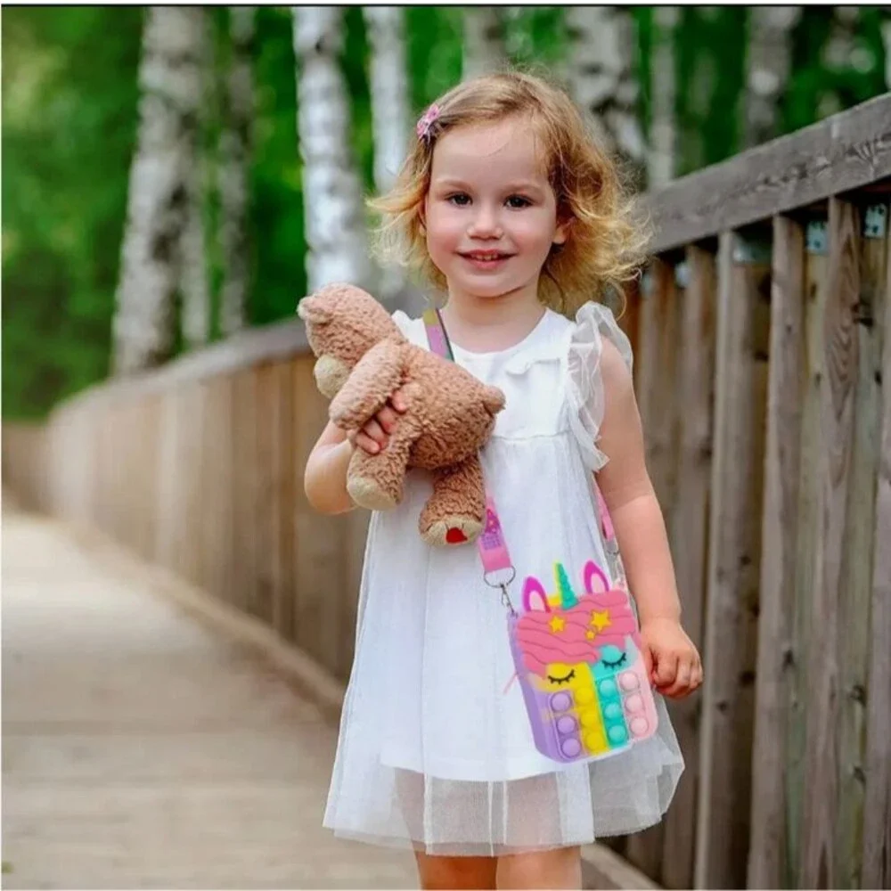 3D UNICORN Silicone Fidget Pop Crossbody Bag Toy Activity